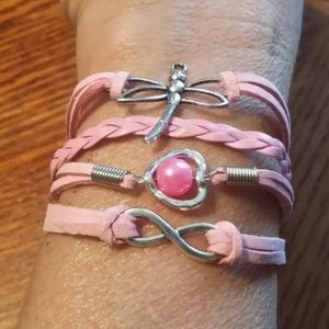 New Trendy Dragonfly/Pearl ln Heart/Infinity Multi Layer Charm Bracelet